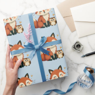 Illustration des niedlichen Fox- und Owl-Whimsikal Geschenkpapier