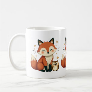 Illustration des niedlichen Fox- und Owl-Whimsikal Kaffeetasse