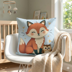 Illustration des niedlichen Fox- und Owl-Whimsikal Kissen