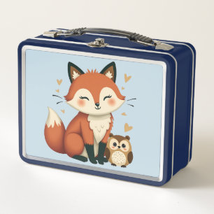 Illustration des niedlichen Fox- und Owl-Whimsikal Metall Brotdose