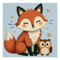 Illustration des niedlichen Fox- und Owl-Whimsikal