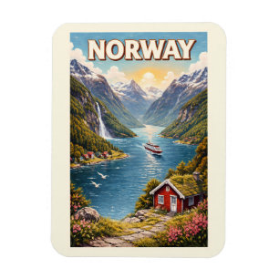Illustration des norwegischen Fjords, Reise Kunst Magnet