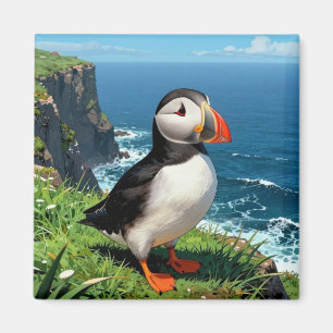 Illustration des Papageientauchers am Meer Magnet