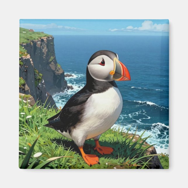 Illustration des Papageientauchers am Meer   Magnet (Vorne)