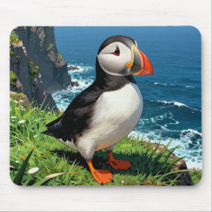 Illustration des Papageientauchers am Meer Mousepad