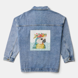 Illustration des Pastellfloral Parrot-Wellenmuster Jeansjacke