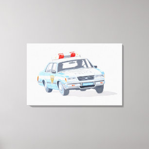 Illustration des Polizeiwagens mit zwei Polizisten Leinwanddruck