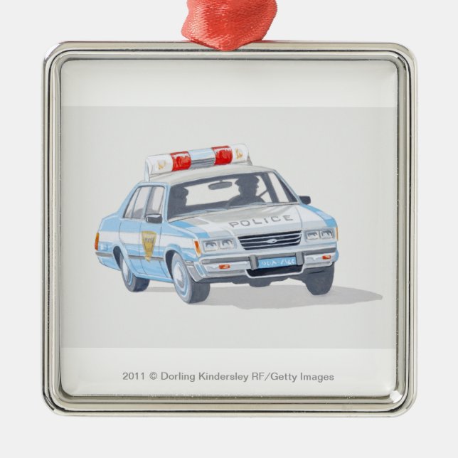 Illustration des Polizeiwagens mit zwei Polizisten Silbernes Ornament (Vorne)