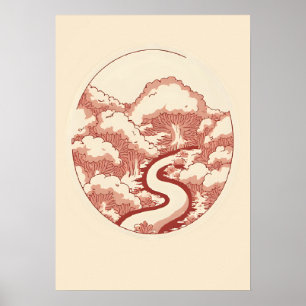 Illustration des roten Waldwegs Poster