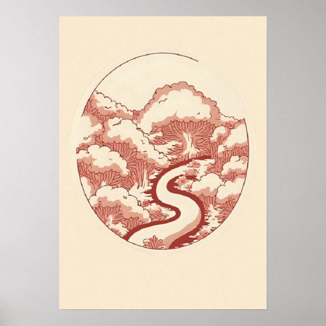 Illustration des roten Waldwegs Poster (Vorne)