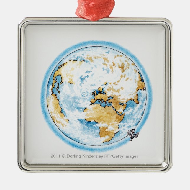 Illustration des Satelliten die Erde in Umlauf Silbernes Ornament (Vorne)