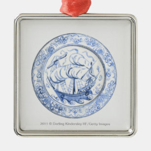 Illustration des Schiffs auf Iznik Platte des 16. Silbernes Ornament