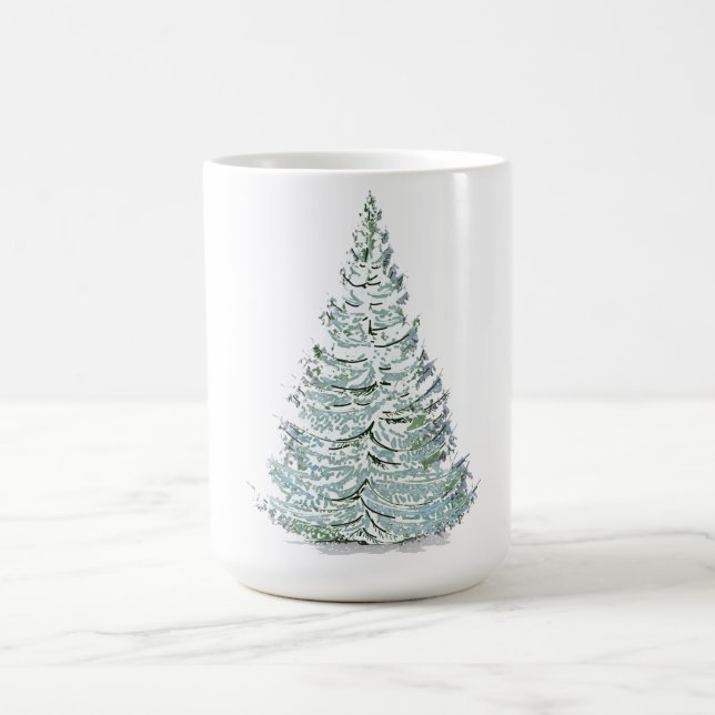 Illustration des schneebedeckten Spruce-Baumes Kaffeetasse (Mittel)
