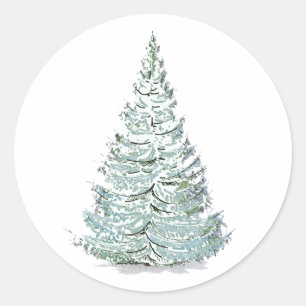 Illustration des schneebedeckten Spruce-Baumes Runder Aufkleber