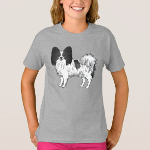 Illustration des Schwarz-Weiß-Papillon-Cartoons T-Shirt