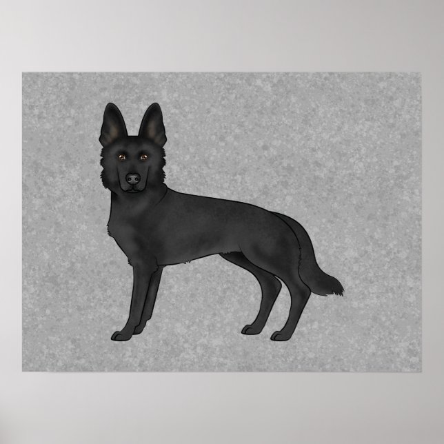 Illustration des Schwarzen Schäfers Cartoon Dog Poster (Vorne)