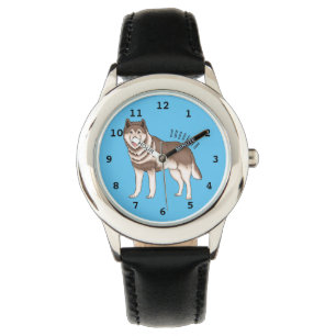 Illustration des sibirischen Husky-Cartoon Armbanduhr