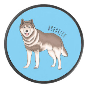 Illustration des sibirischen Husky-Cartoon Eishockey Puck
