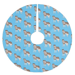 Illustration des sibirischen Husky-Cartoon Polyester Weihnachtsbaumdecke