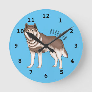 Illustration des sibirischen Husky-Cartoon Runde Wanduhr