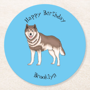 Illustration des sibirischen Husky-Cartoon Runder Pappuntersetzer
