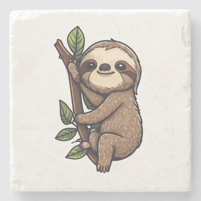Illustration des Sloth Cartoon Steinuntersetzer (Vorderseite)