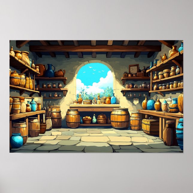 Illustration des Speichers Wasserfarbe Zeichnend Poster (Vorne)