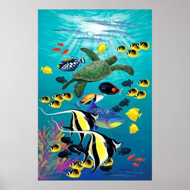 Illustration des tropischen Fisches in der Bucht v Poster (Vorne)