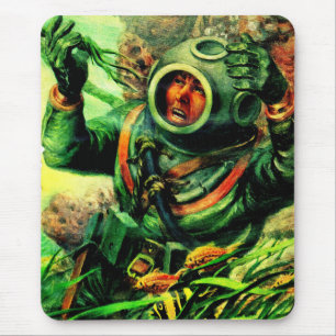 Illustration des Unterseetauchers im Tauchhelm Mousepad