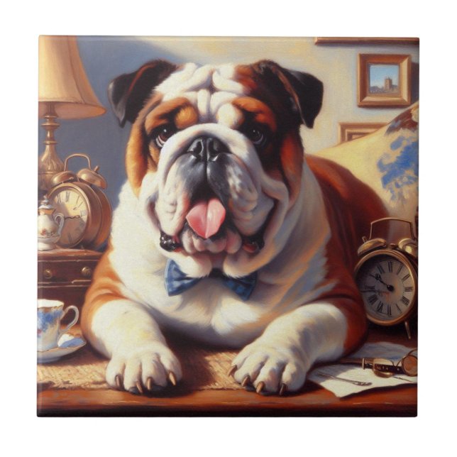 Illustration des Vintagen Englischen Bulldog Fliese (Vorderseite)
