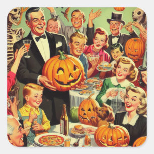 Illustration des Vintagen Halloween-Party Quadratischer Aufkleber