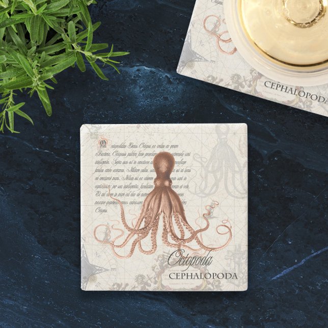 Illustration des Vintagen Oktopus 🐙 Steinuntersetzer (Illustration of Vintage Octopus 🐙 Stone Coaster
)