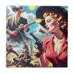 Illustration des Vintagen Westerns Fliese