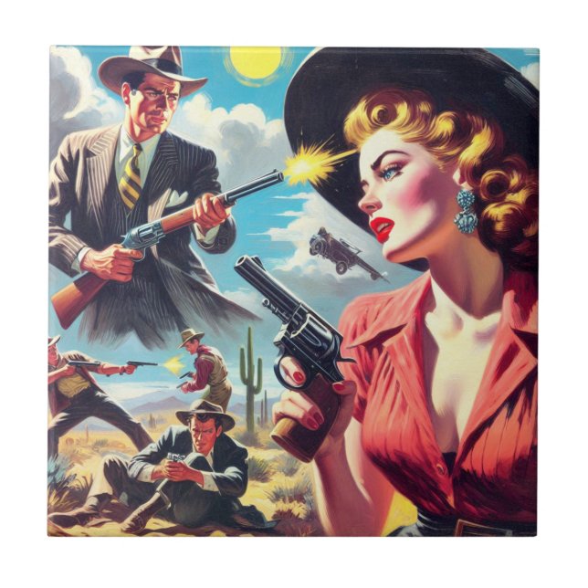 Illustration des Vintagen Westerns Fliese (Vorderseite)