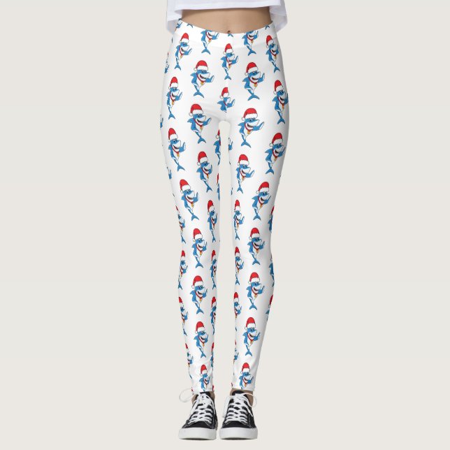 Illustration des Weihnachtshais-Cartoon Leggings (Vorderseite)