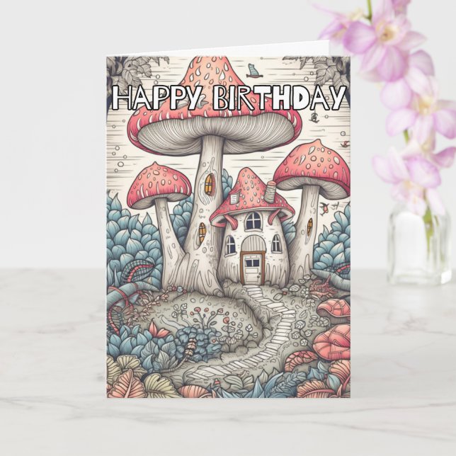 Illustration des wilden Abstrakten Pilzwaldes Karte (Orchidee)