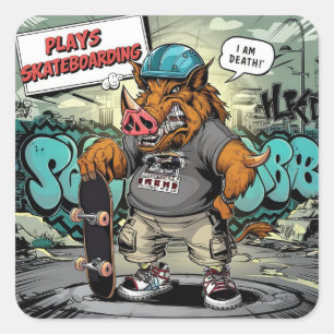 Illustration Design künstlerisches Skateboarden wi Quadratischer Aufkleber