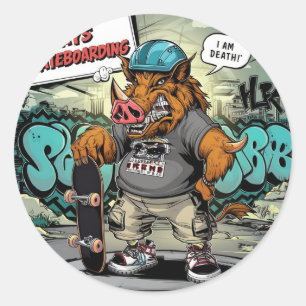 Illustration Design künstlerisches Skateboarden wi Runder Aufkleber