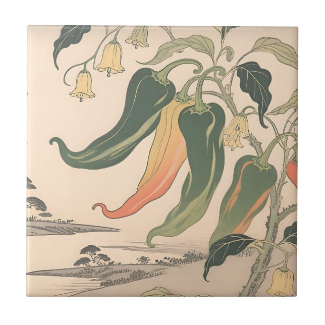 Illustration einer alten Chili-Pfeffer Fliese (Vorderseite)
