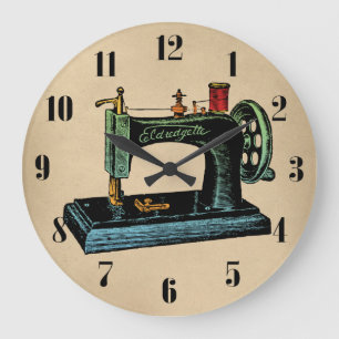 Illustration einer alten Nähmaschine Große Wanduhr