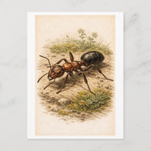 Illustration einer Ameise im Vintage-Stil Postkarte