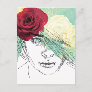 Illustration einer Blumenmädchen im Vintage-Stil Postkarte