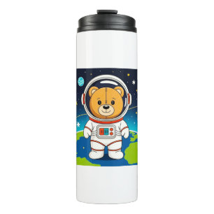 Illustration einer Cartoon-Bär in einem Raumanzug Thermosbecher
