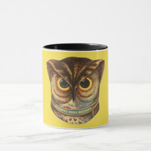 Illustration einer Eule für Senfwerbung im Vintage Tasse