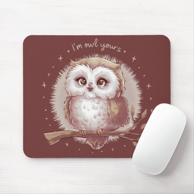 Illustration einer Eule süß whimischt Cottagecore Mousepad (Mit Mouse)