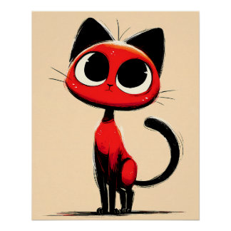 Illustration einer Fantasie Katze mit großen Augen Poster