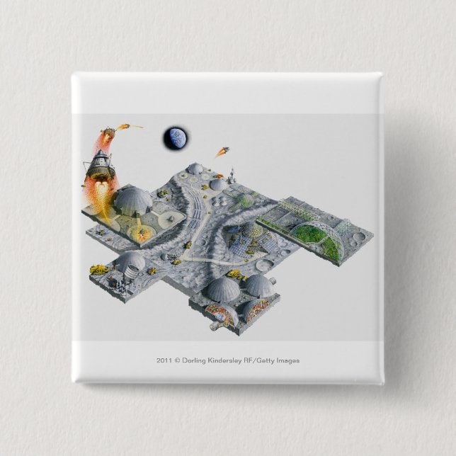 Illustration einer futuristischen Basis auf dem Button (Vorderseite)