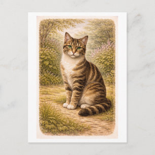 Illustration einer getigerten Katze im Vintage-Sti Postkarte