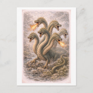 Illustration einer Hydra im Vintage-Stil (Mythense Postkarte