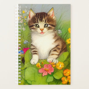 Illustration einer lächelnden Katze im Vintage-Sti Planer